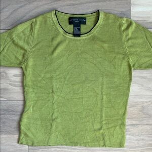 August Silk Green Short Sleeve Top 100% Silk Knit Size S